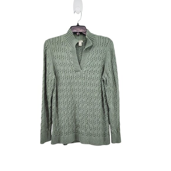 L.L. Bean Women's 100% Cotton Cable Knit Mock Split Neck Sweater - L - Picture 1 of 8